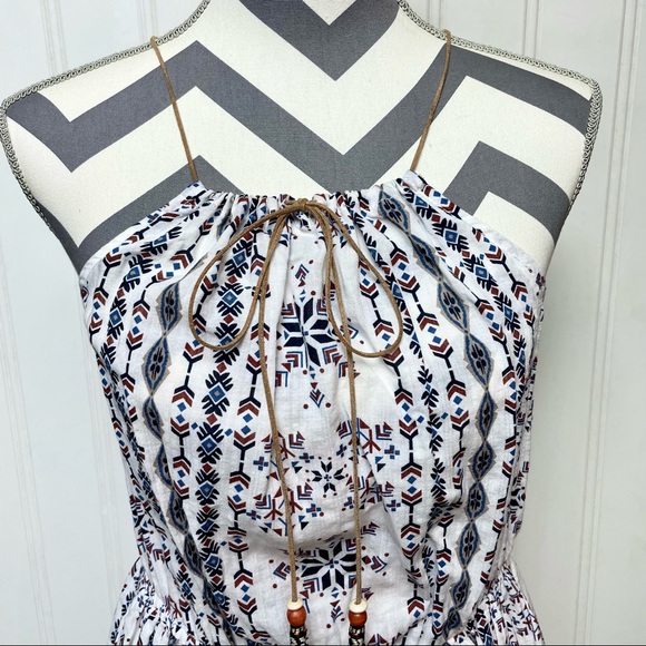 Women's Listicle Boho White Halter Cotton Midi Dress w/ Tassels Size Small - Picture 3 of 10